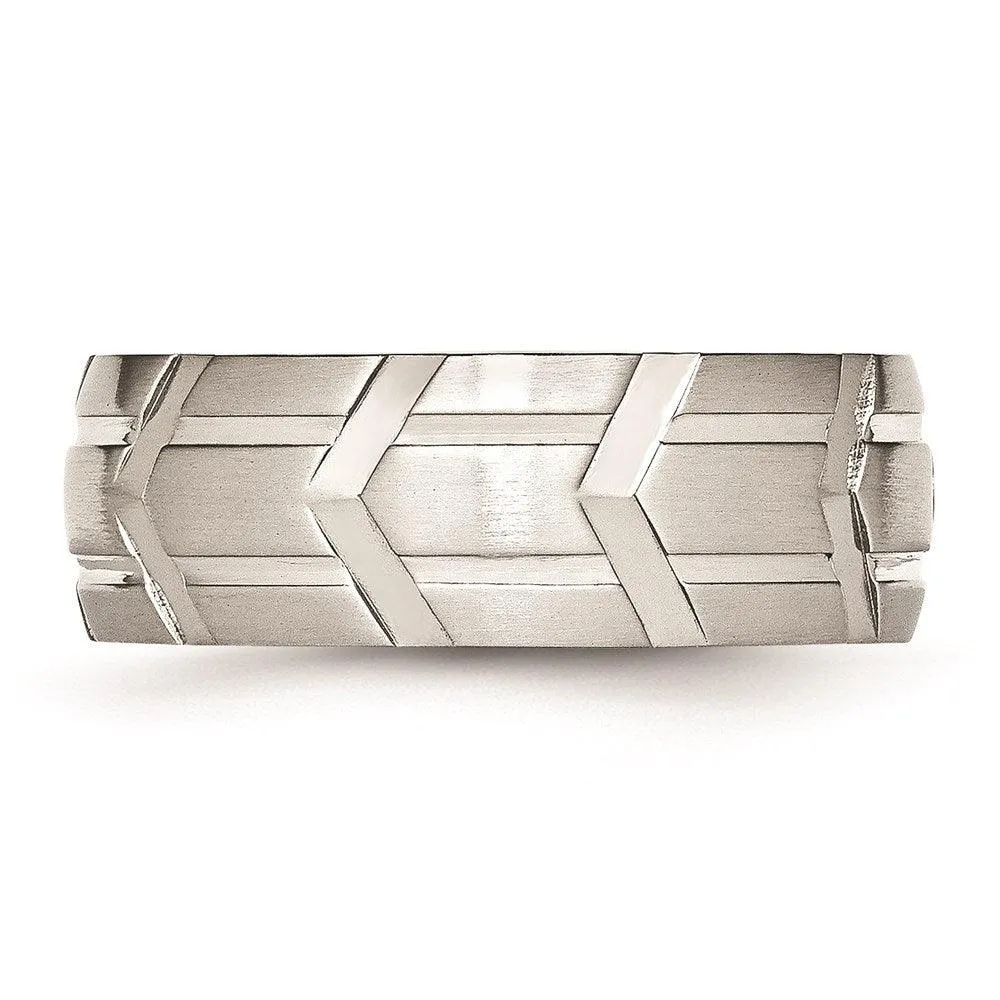 Chisel Jewelry Stainless Steel Grooved 8mm Brushed & Polished Band