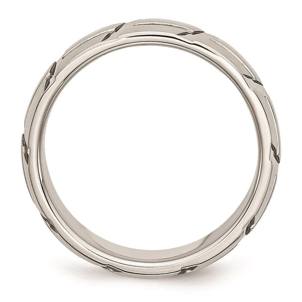 Chisel Jewelry Stainless Steel Grooved 8mm Brushed & Polished Band