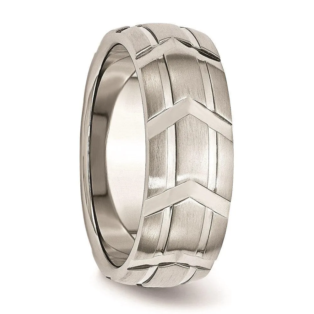 Chisel Jewelry Stainless Steel Grooved 8mm Brushed & Polished Band