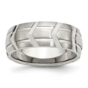 Chisel Jewelry Stainless Steel Grooved 8mm Brushed & Polished Band