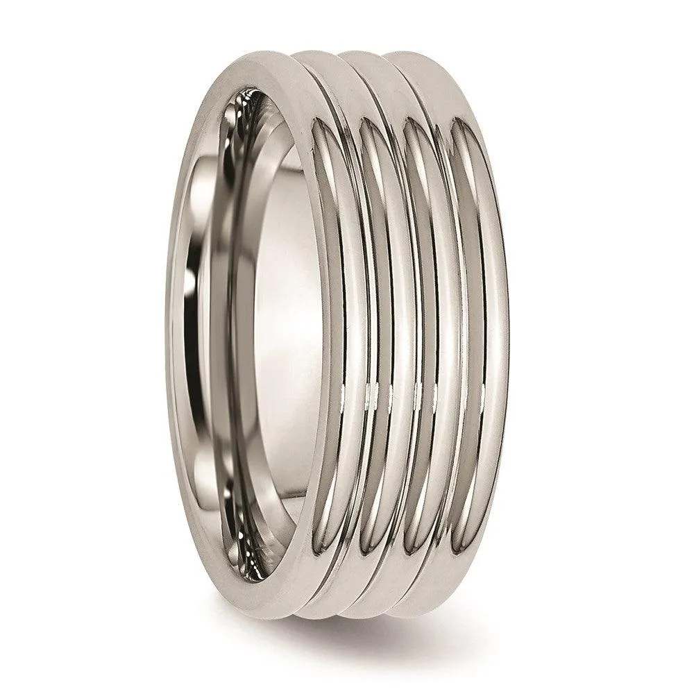 Chisel Jewelry Stainless Steel Grooved 8mm Polished Band
