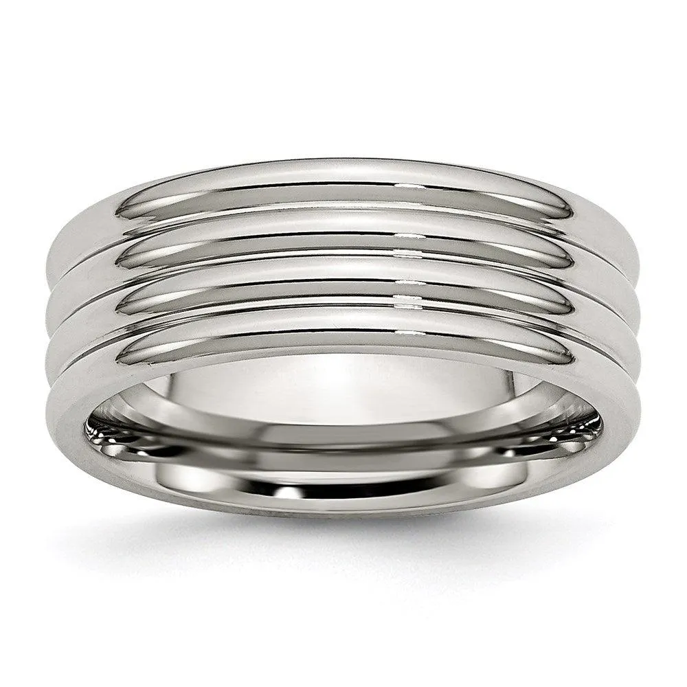 Chisel Jewelry Stainless Steel Grooved 8mm Polished Band