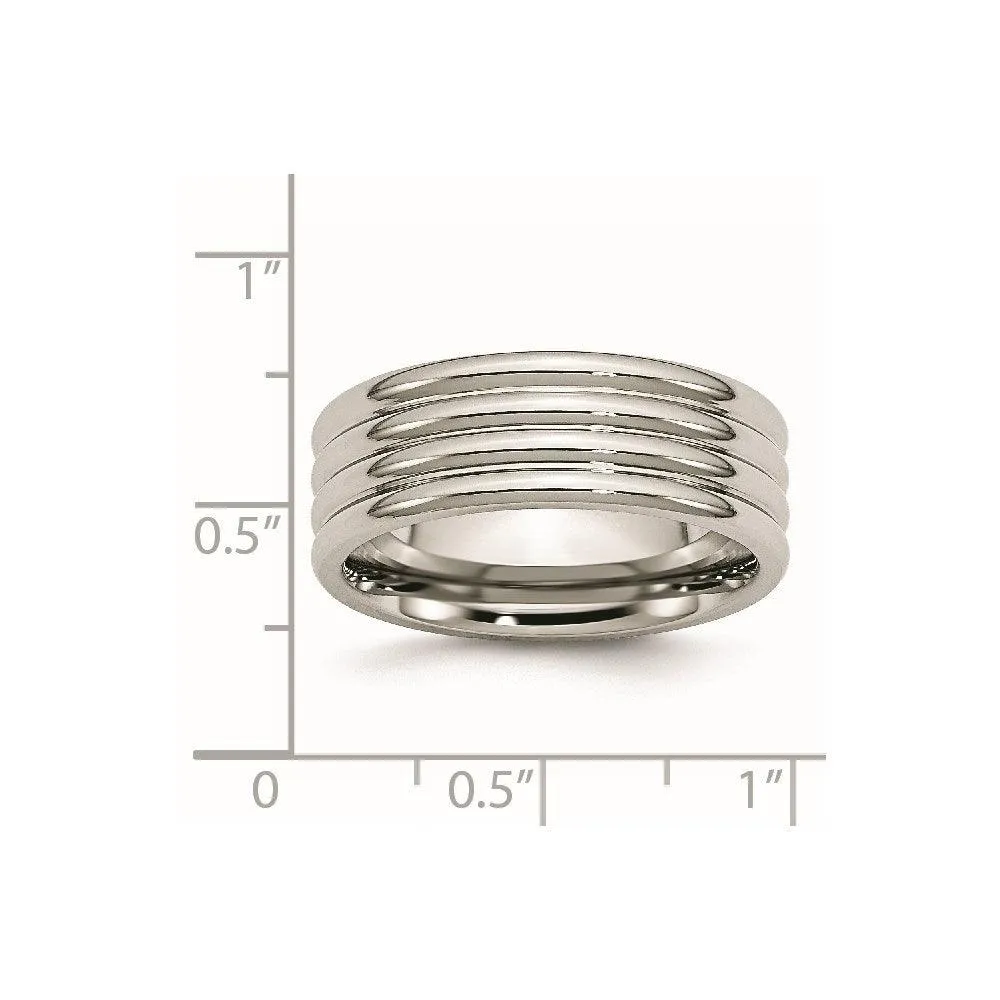 Chisel Jewelry Stainless Steel Grooved 8mm Polished Band