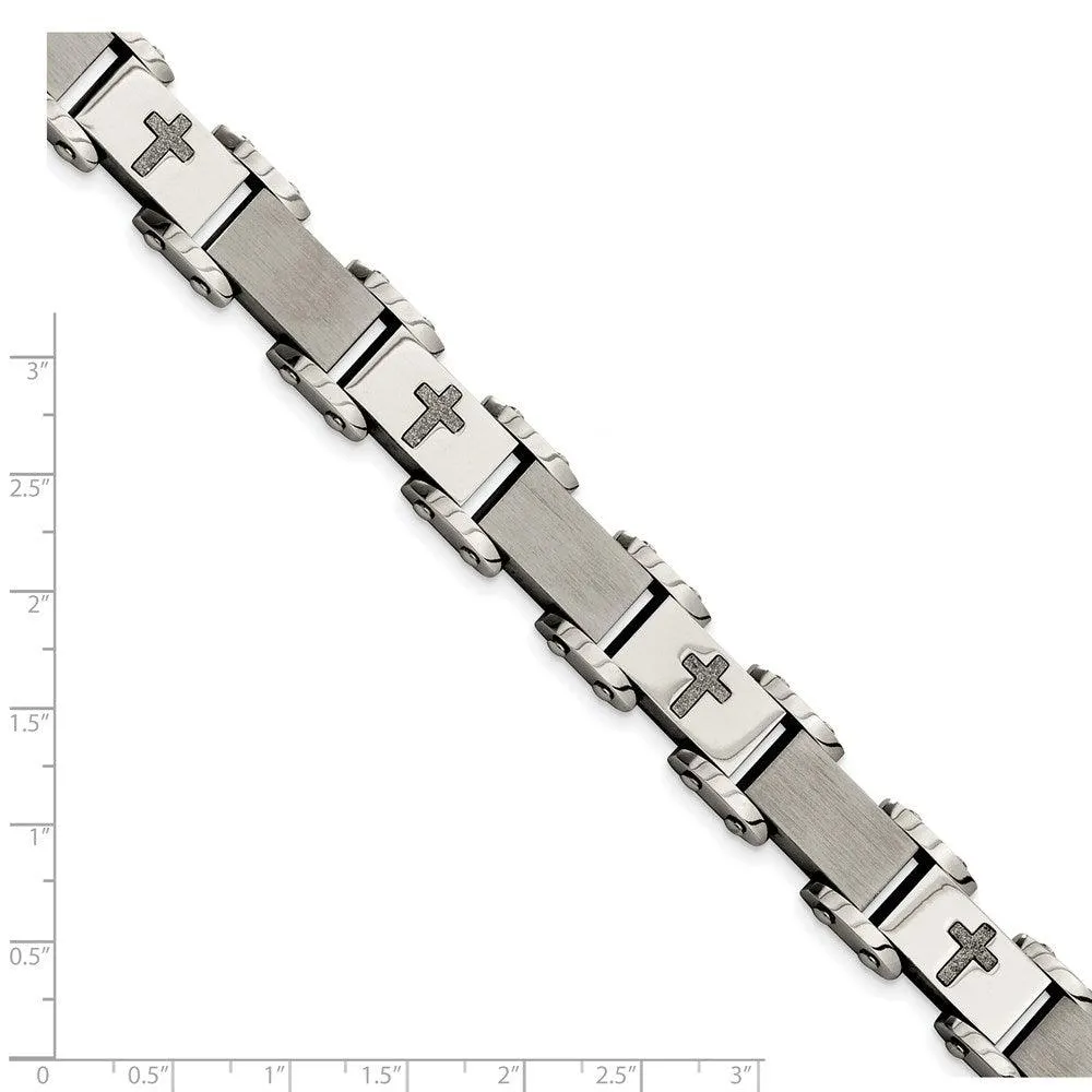 Chisel Jewelry Stainless Steel Laser Cut Crosses 8.75in Bracelet