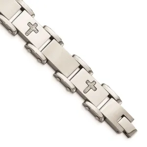 Chisel Jewelry Stainless Steel Laser Cut Crosses 8.75in Bracelet