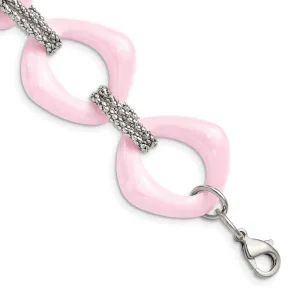 Chisel Jewelry Stainless Steel Pink Ceramic Link Bracelet