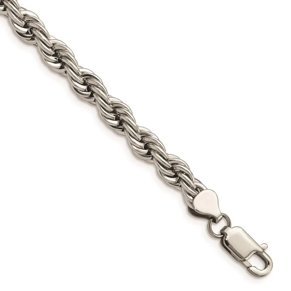 Chisel Jewelry Stainless Steel Polished 7mm Rope Bracelet