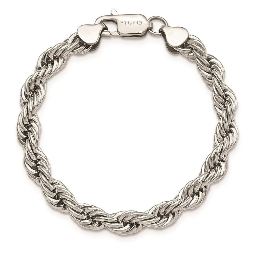 Chisel Jewelry Stainless Steel Polished 7mm Rope Bracelet