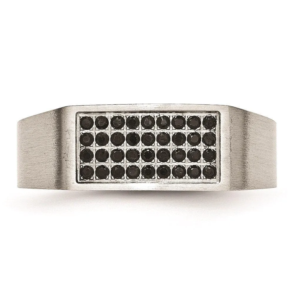 Chisel Jewelry Stainless Steel Polished and Brushed Black CZ Ring