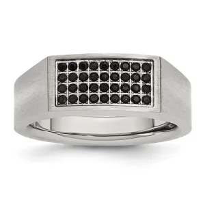 Chisel Jewelry Stainless Steel Polished and Brushed Black CZ Ring