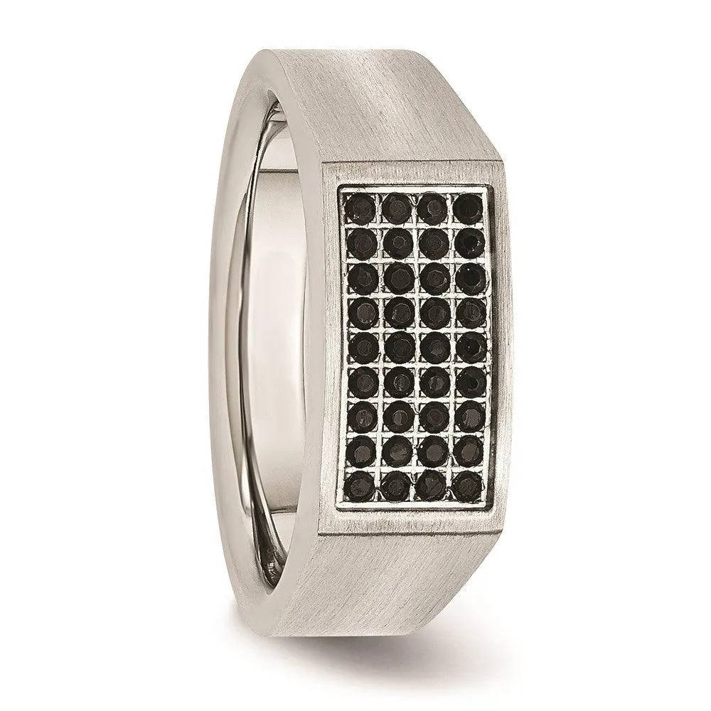 Chisel Jewelry Stainless Steel Polished and Brushed Black CZ Ring