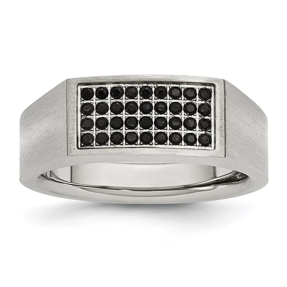 Chisel Jewelry Stainless Steel Polished and Brushed Black CZ Ring