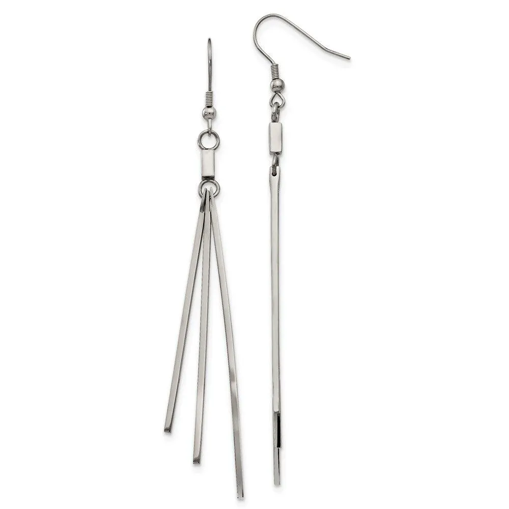 Chisel Jewelry Stainless Steel Polished Bar Dangle Shepherds Hook Earrings