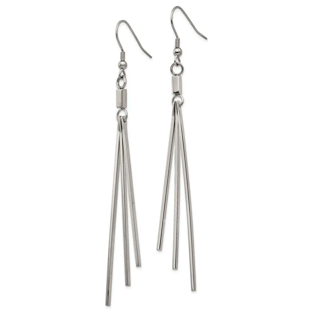 Chisel Jewelry Stainless Steel Polished Bar Dangle Shepherds Hook Earrings