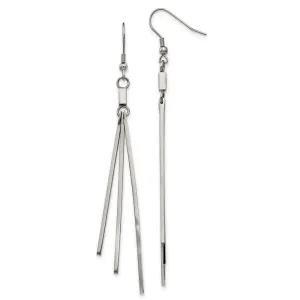 Chisel Jewelry Stainless Steel Polished Bar Dangle Shepherds Hook Earrings
