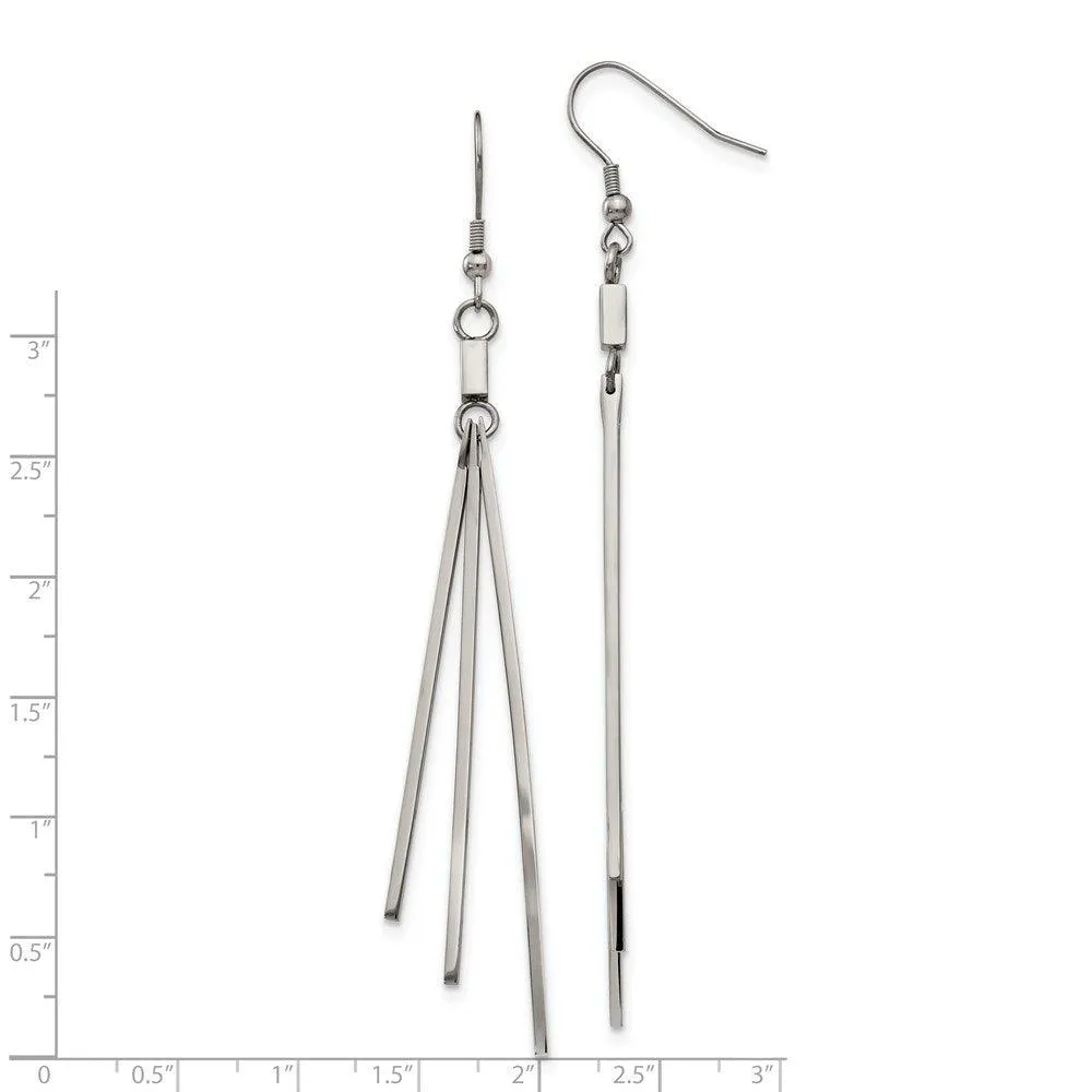 Chisel Jewelry Stainless Steel Polished Bar Dangle Shepherds Hook Earrings