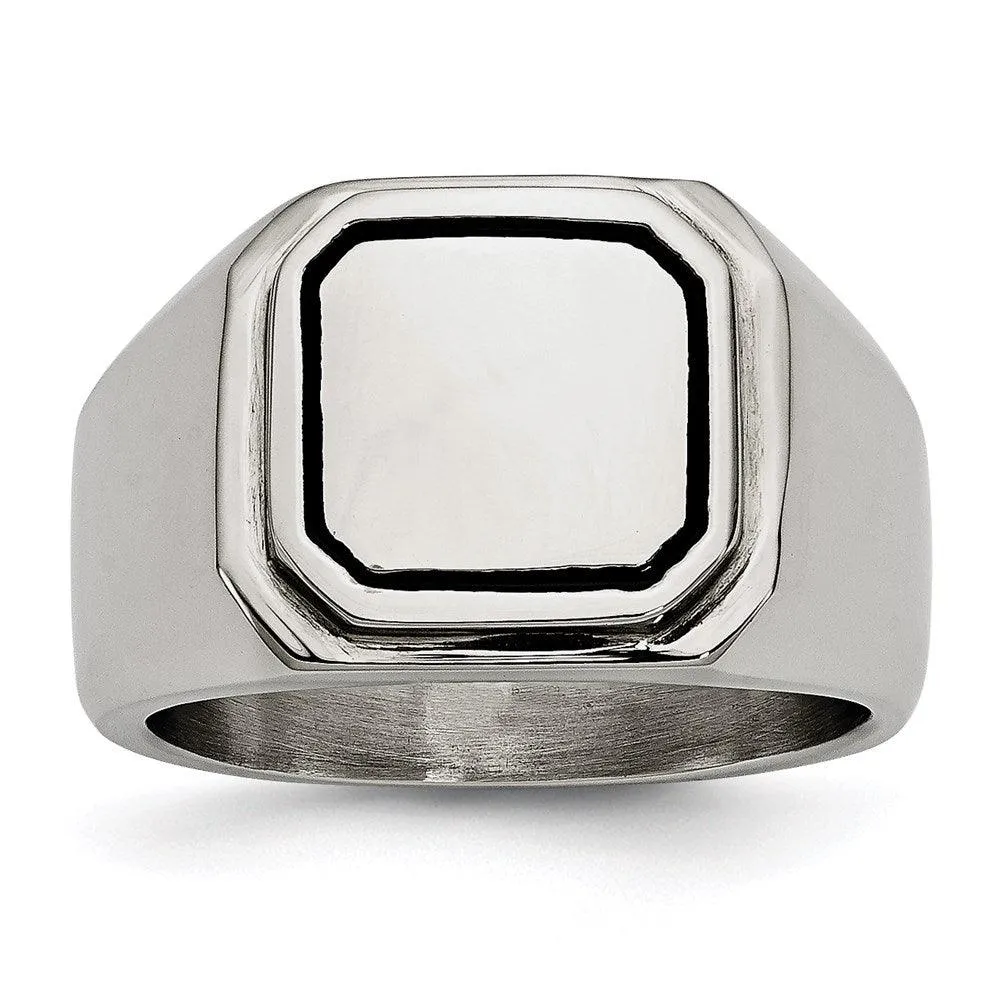 Chisel Jewelry Stainless Steel Polished Black Enameled Ring