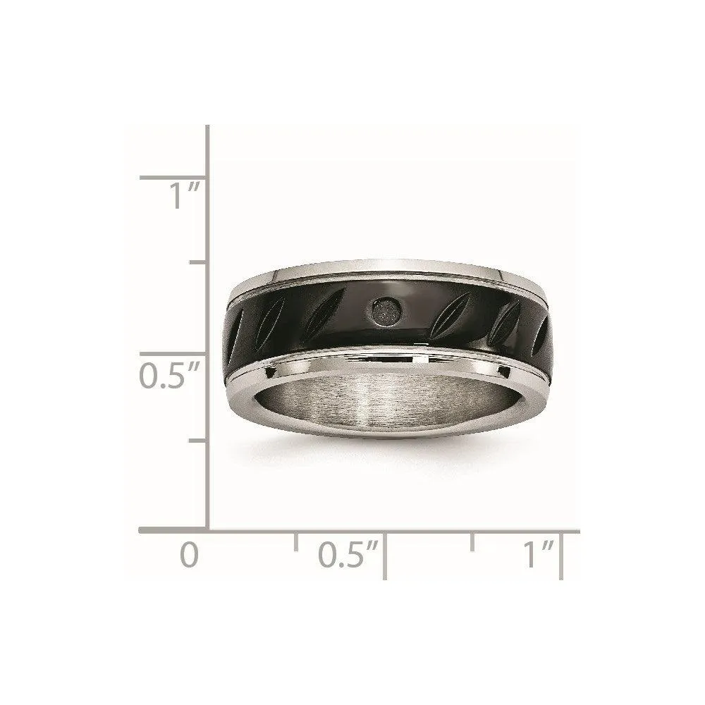 Chisel Jewelry Stainless Steel Polished Black IP Grooved Ring