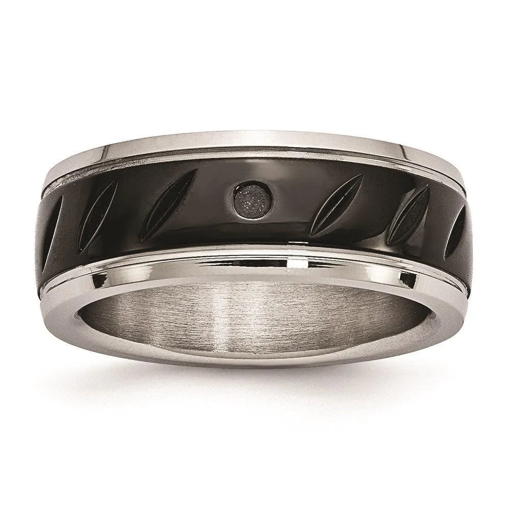 Chisel Jewelry Stainless Steel Polished Black IP Grooved Ring