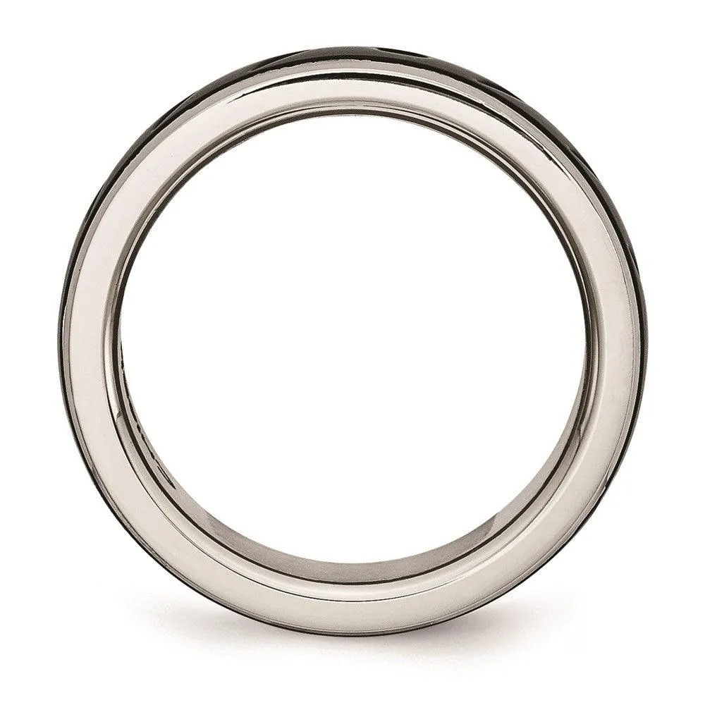 Chisel Jewelry Stainless Steel Polished Black IP Grooved Ring