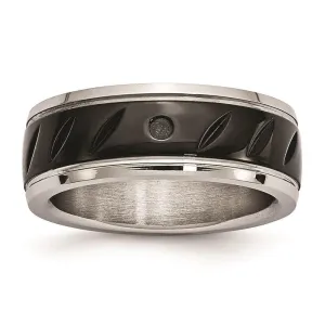 Chisel Jewelry Stainless Steel Polished Black IP Grooved Ring