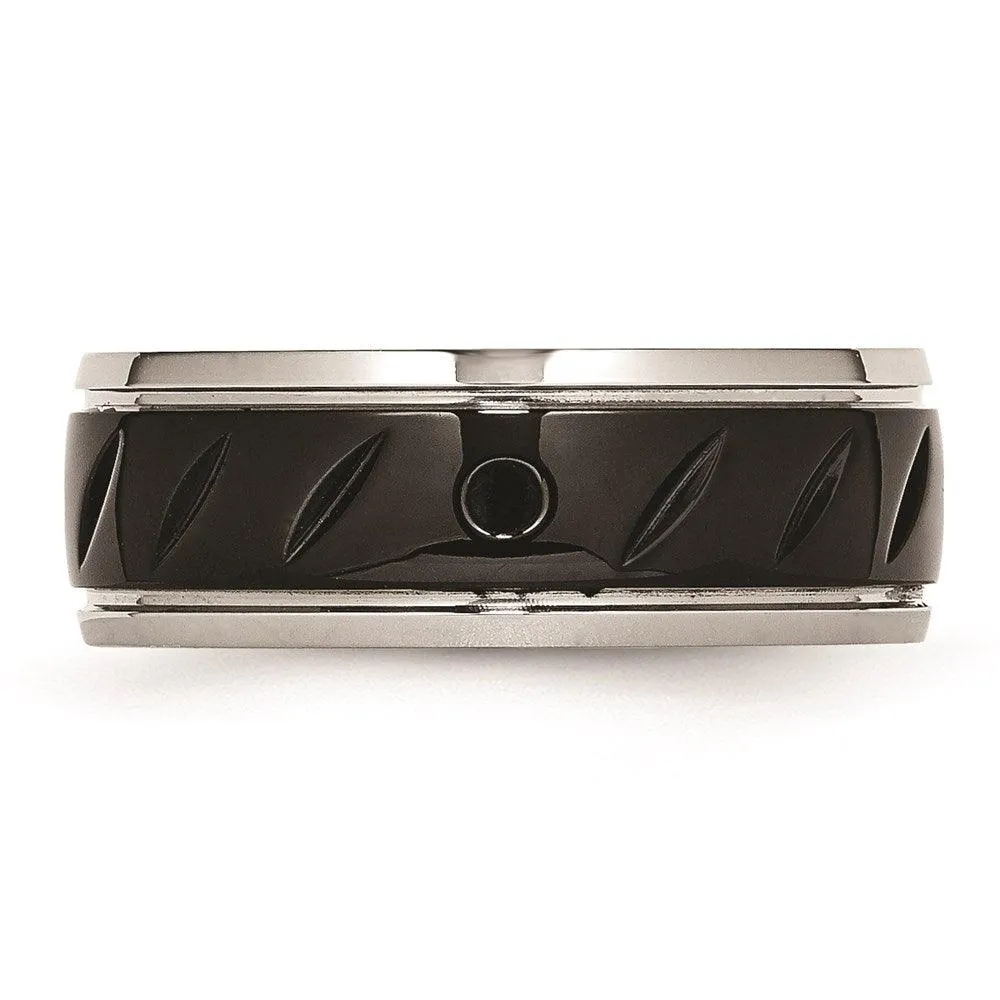 Chisel Jewelry Stainless Steel Polished Black IP Grooved Ring