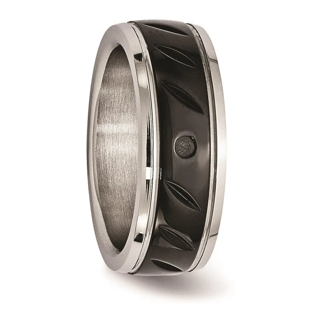 Chisel Jewelry Stainless Steel Polished Black IP Grooved Ring