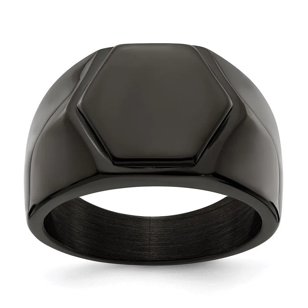 Chisel Jewelry Stainless Steel Polished Black IP-plated Signet Ring