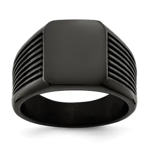 Chisel Jewelry Stainless Steel Polished Black IP-plated Signet Ring