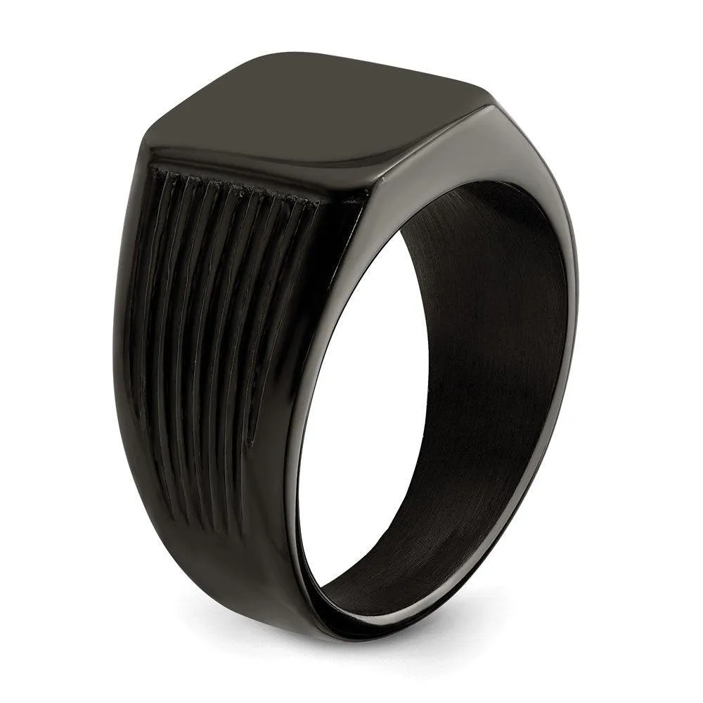 Chisel Jewelry Stainless Steel Polished Black IP-plated Signet Ring