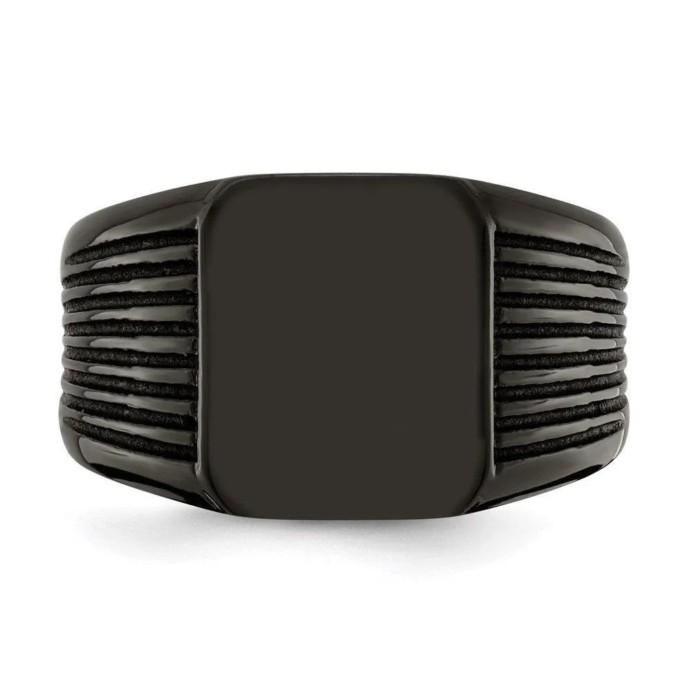 Chisel Jewelry Stainless Steel Polished Black IP-plated Signet Ring