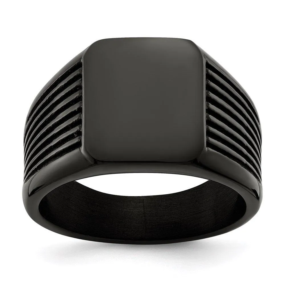 Chisel Jewelry Stainless Steel Polished Black IP-plated Signet Ring