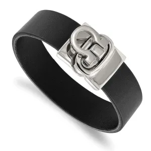 Chisel Jewelry Stainless Steel Polished Black Leather Bracelet