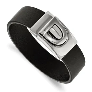 Chisel Jewelry Stainless Steel Polished Black Leather Bracelet