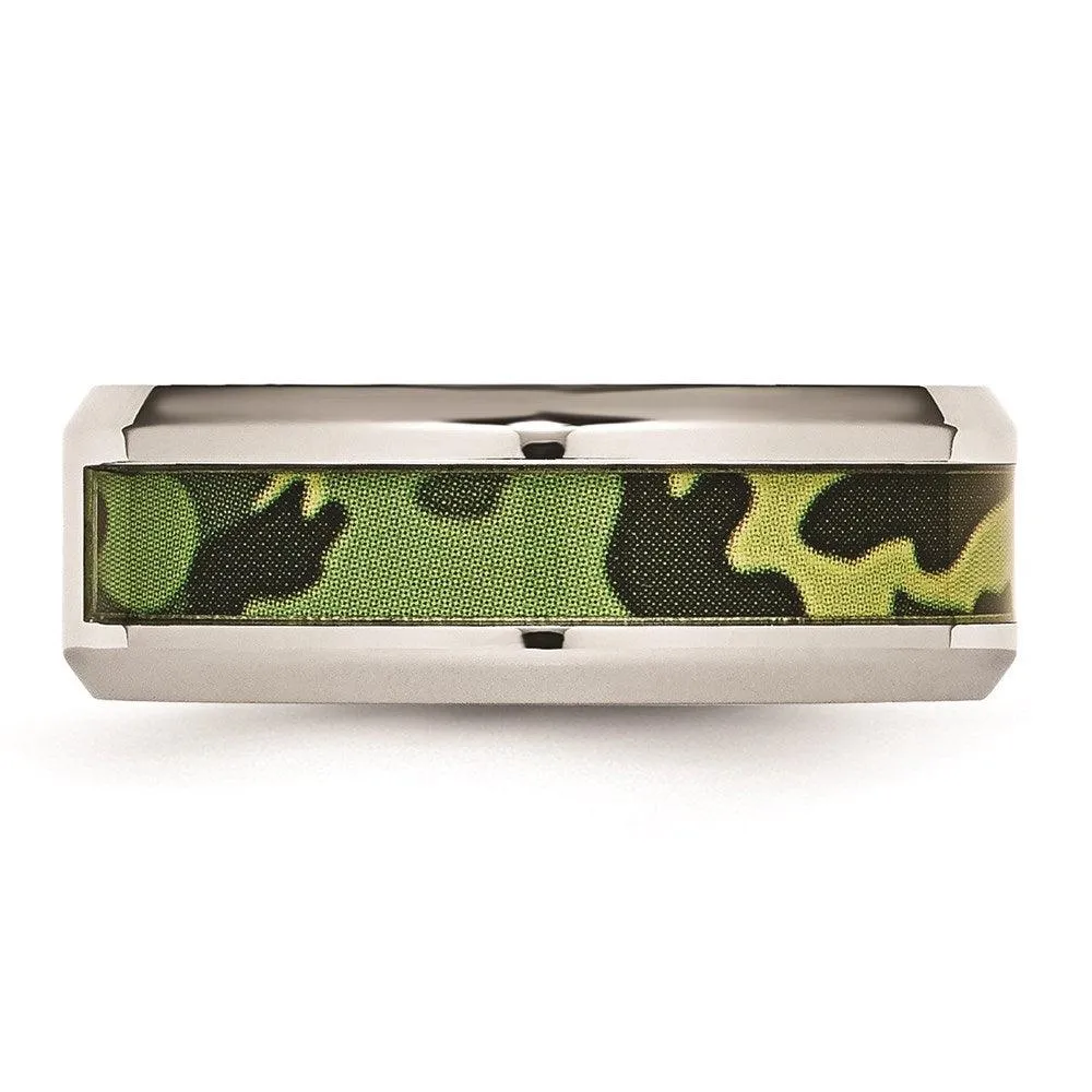 Chisel Jewelry Stainless Steel Polished Camouflage Diamond Band