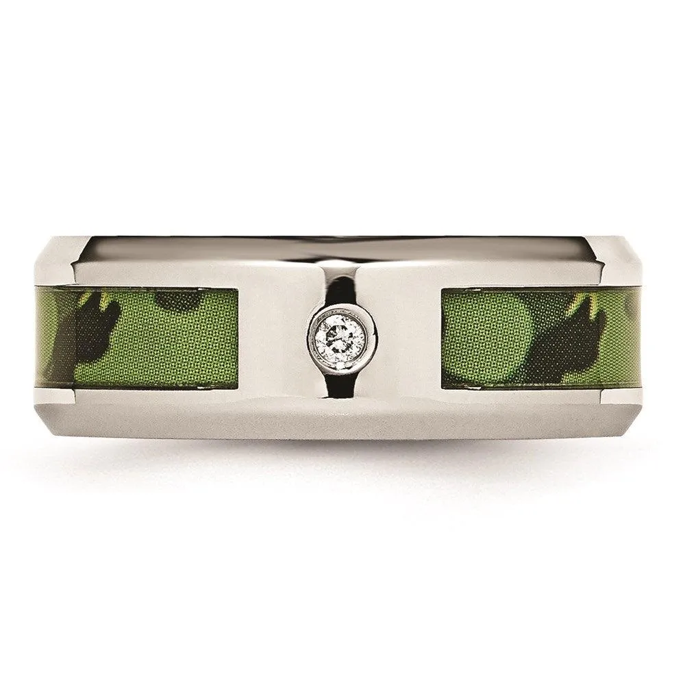 Chisel Jewelry Stainless Steel Polished Camouflage Diamond Band