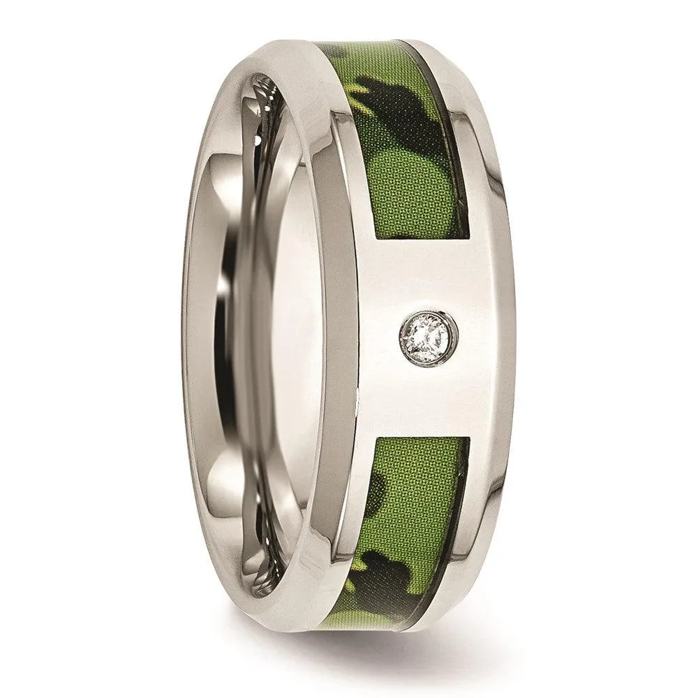 Chisel Jewelry Stainless Steel Polished Camouflage Diamond Band