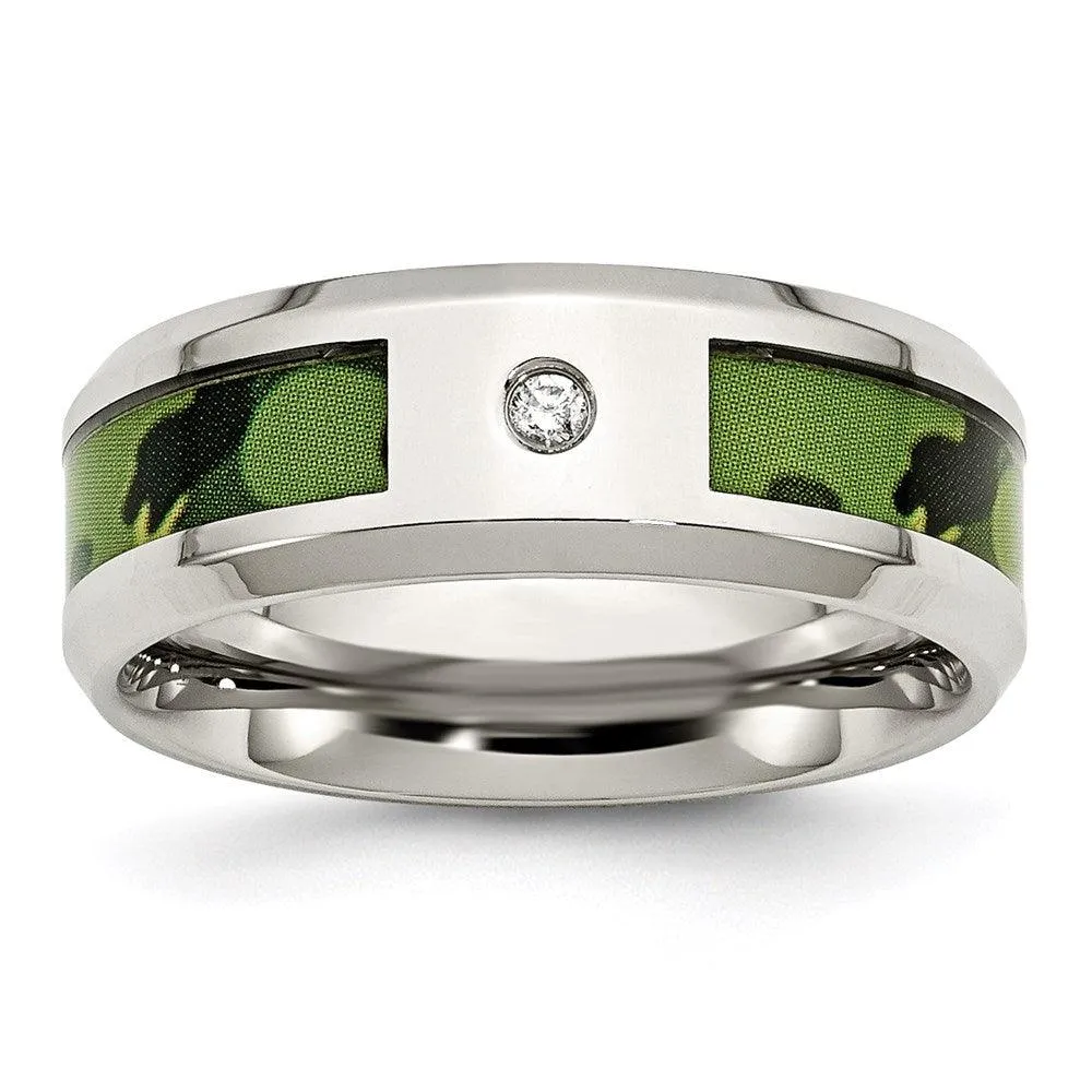 Chisel Jewelry Stainless Steel Polished Camouflage Diamond Band