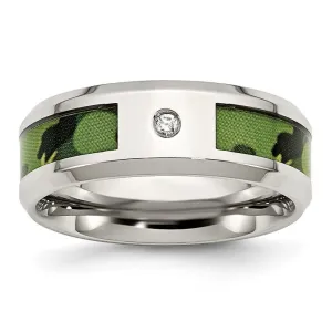Chisel Jewelry Stainless Steel Polished Camouflage Diamond Band