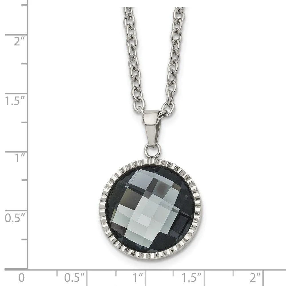 Chisel Jewelry Stainless Steel Polished Charcoal Glass Necklace