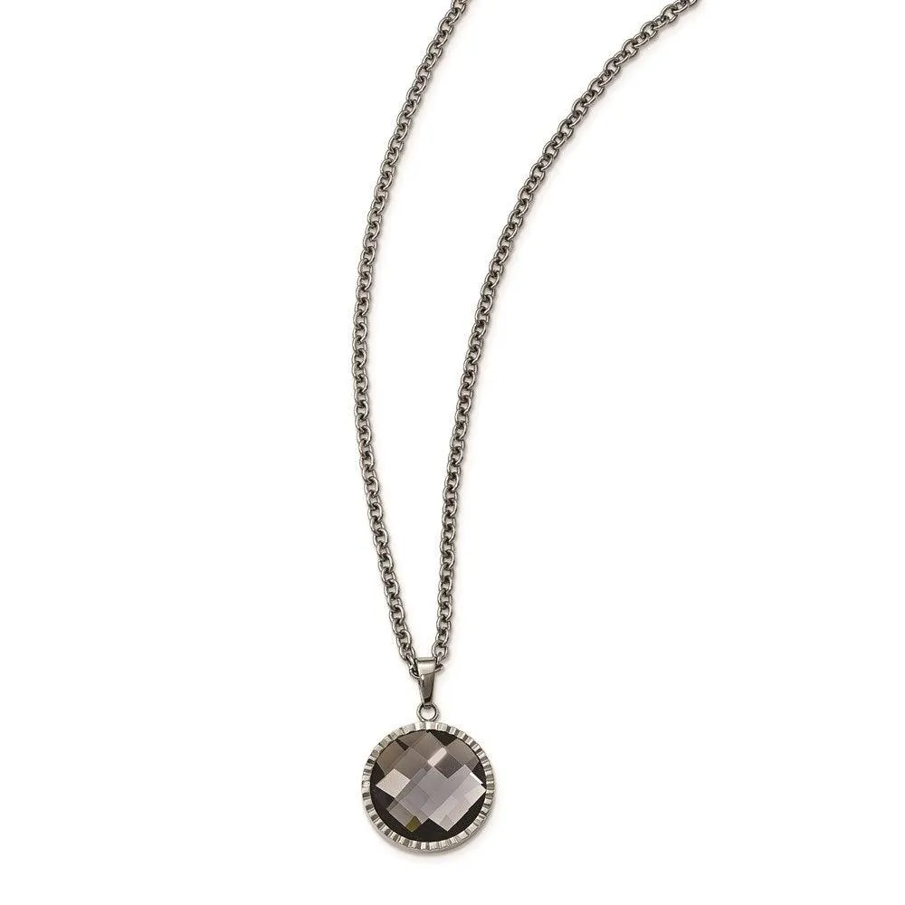 Chisel Jewelry Stainless Steel Polished Charcoal Glass Necklace