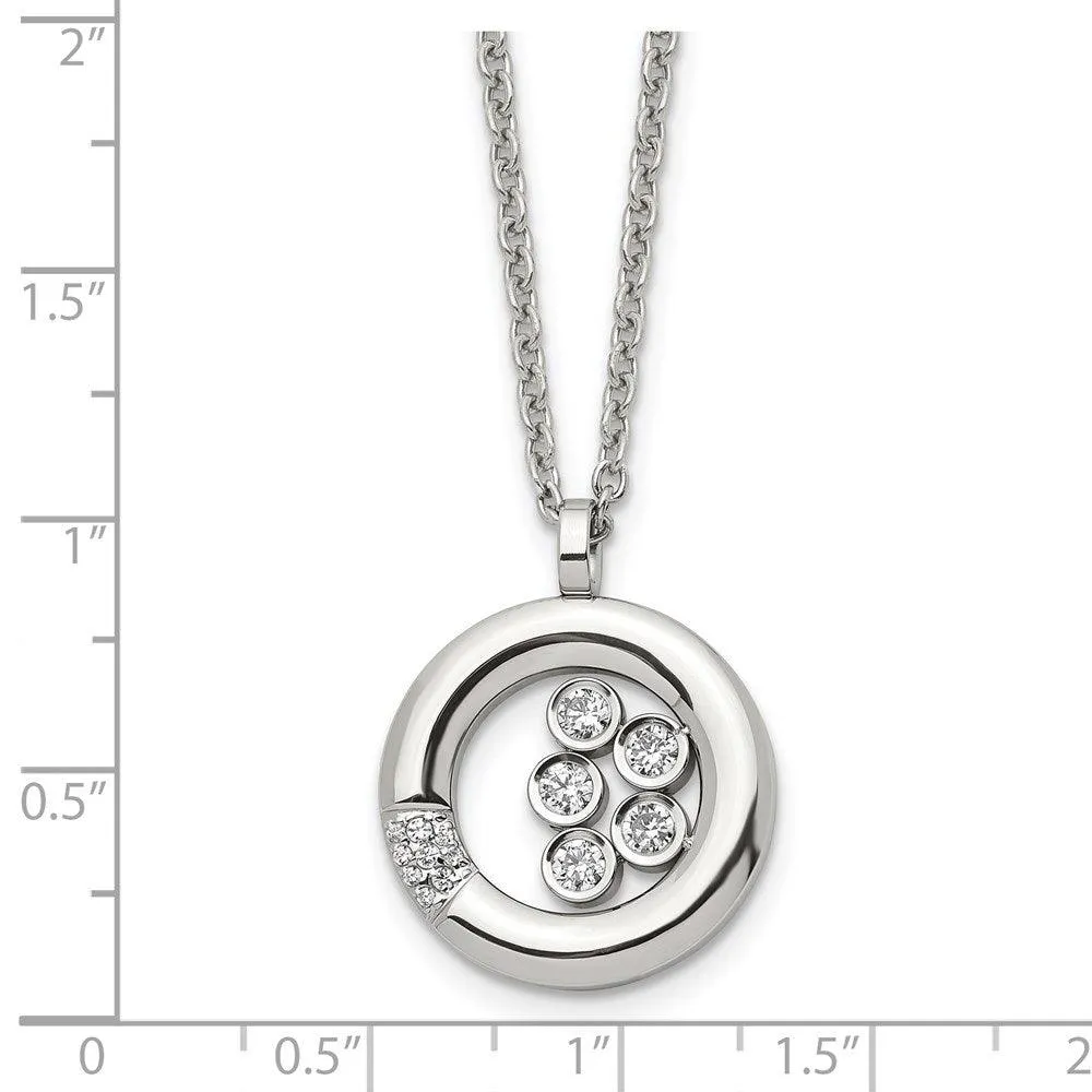 Chisel Jewelry Stainless Steel Polished Circle CZ Necklace