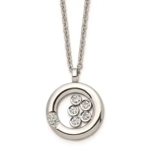 Chisel Jewelry Stainless Steel Polished Circle CZ Necklace
