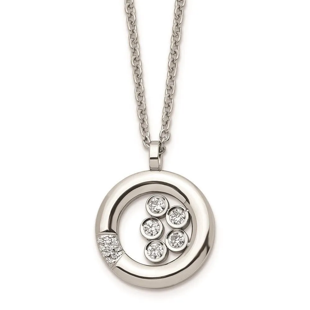 Chisel Jewelry Stainless Steel Polished Circle CZ Necklace