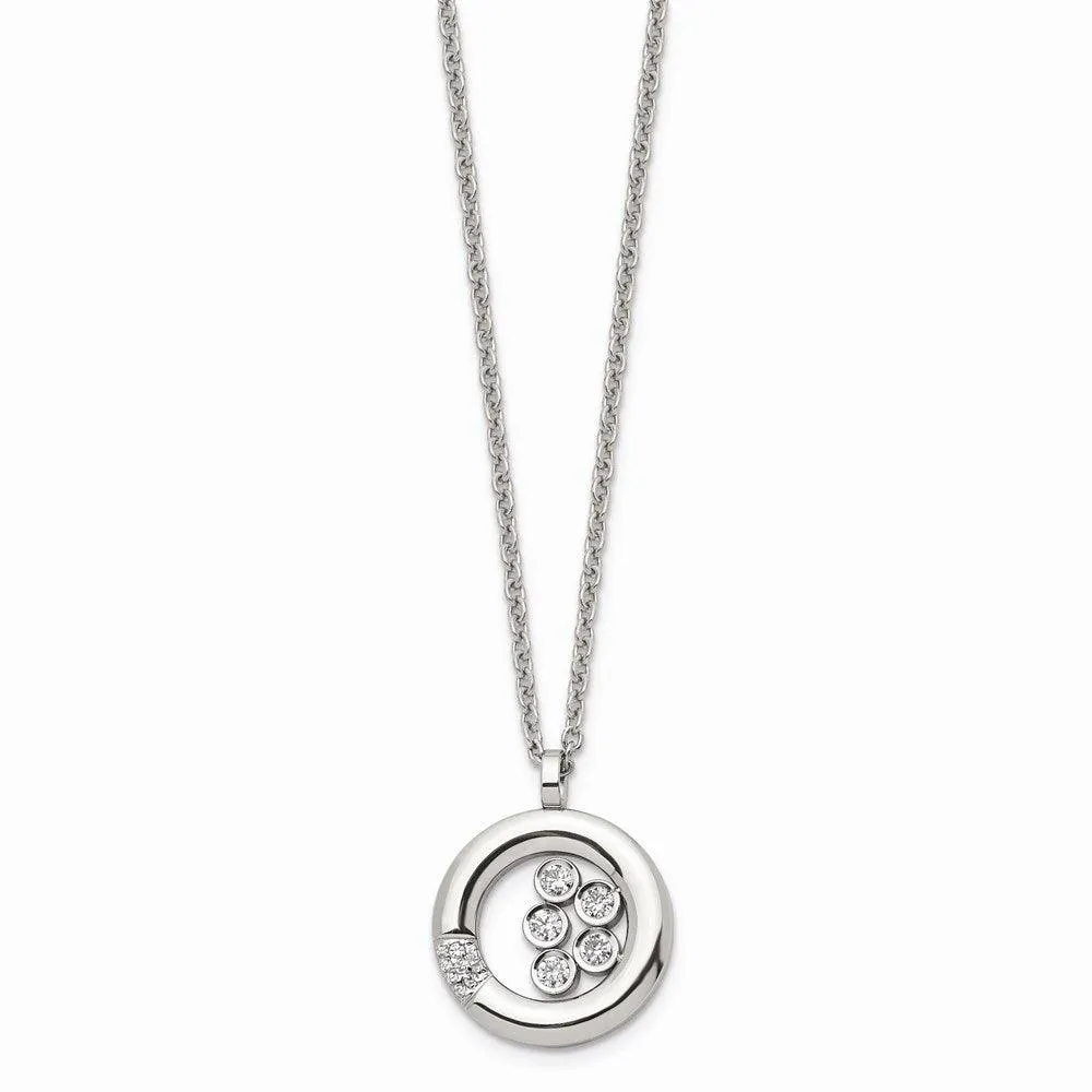 Chisel Jewelry Stainless Steel Polished Circle CZ Necklace