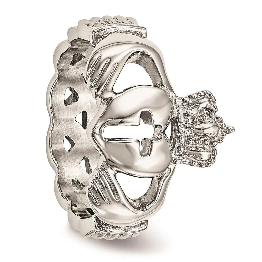 Chisel Jewelry Stainless Steel Polished Claddagh with Cross Ring