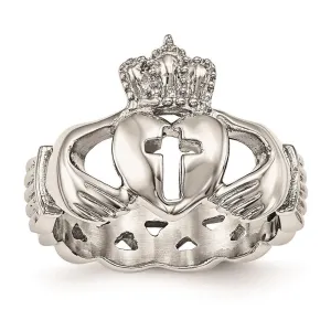Chisel Jewelry Stainless Steel Polished Claddagh with Cross Ring