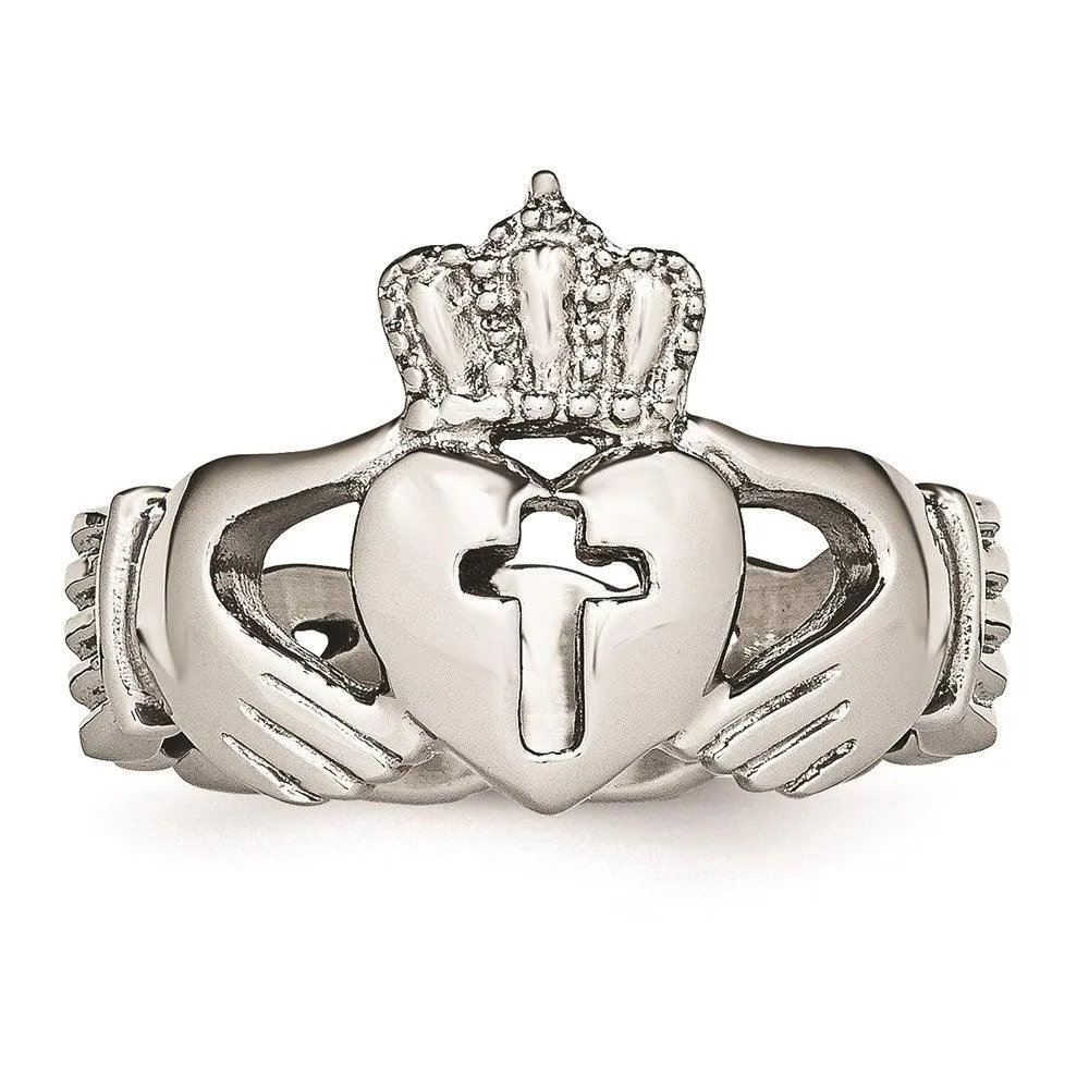 Chisel Jewelry Stainless Steel Polished Claddagh with Cross Ring