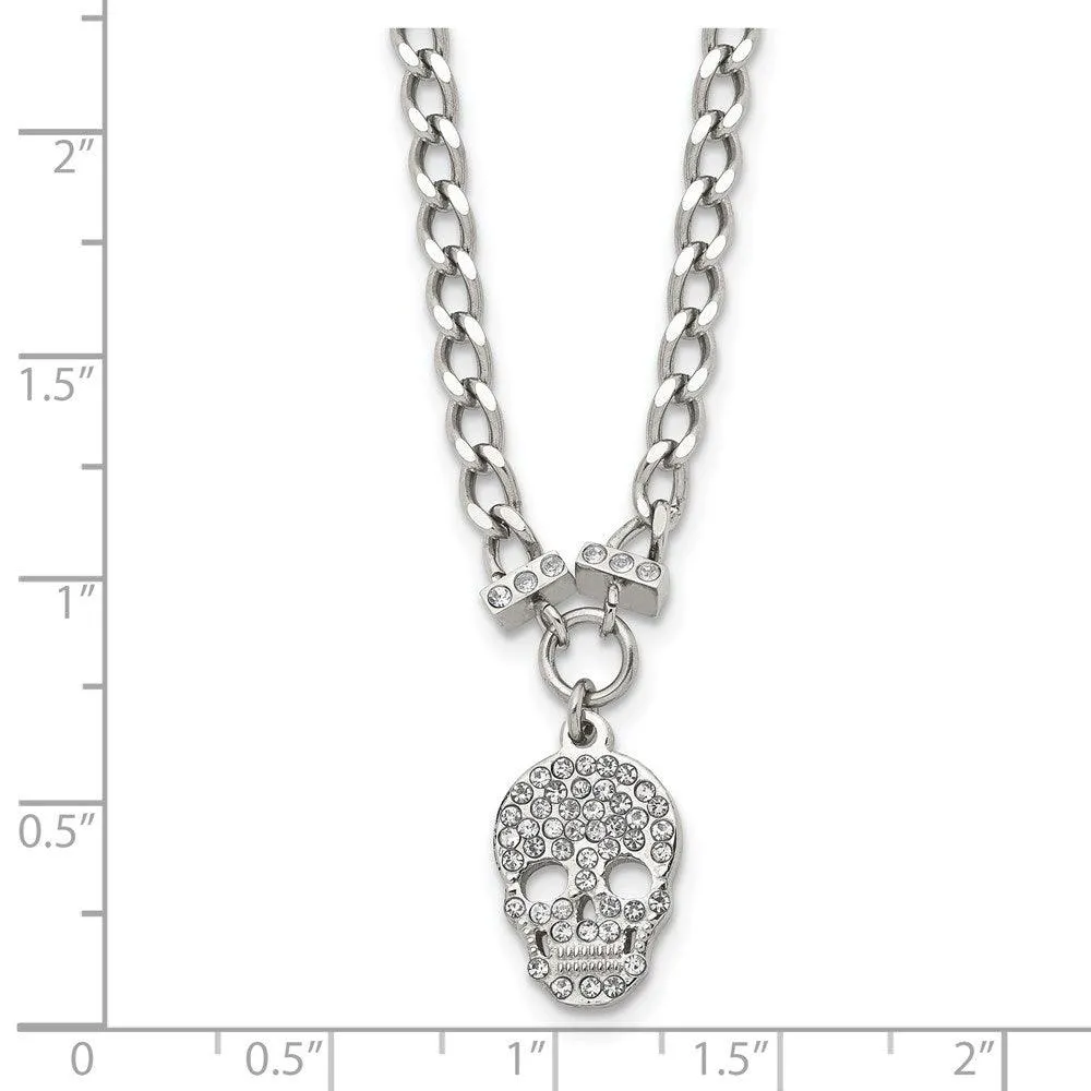 Chisel Jewelry Stainless Steel Polished Crystal Skull Necklace