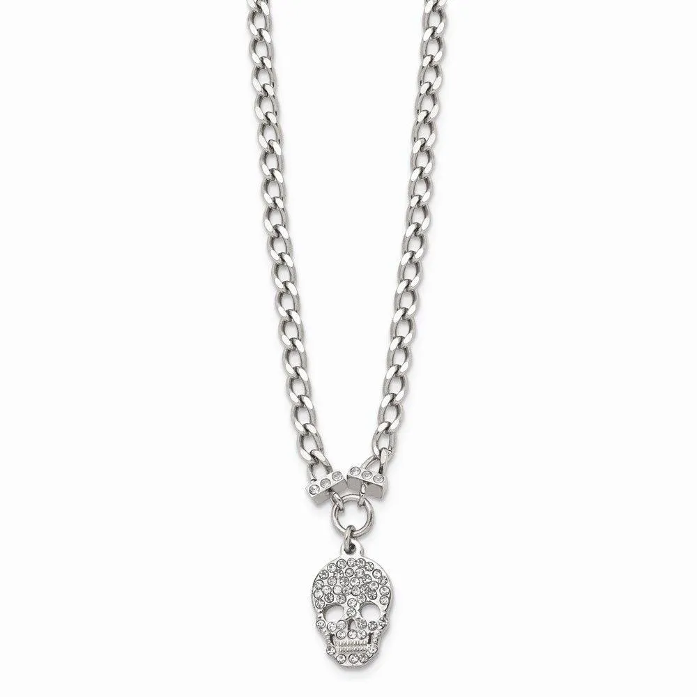 Chisel Jewelry Stainless Steel Polished Crystal Skull Necklace